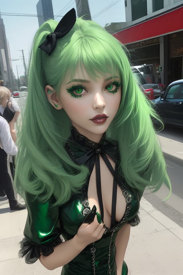  Green hair character glossy woman prostitute