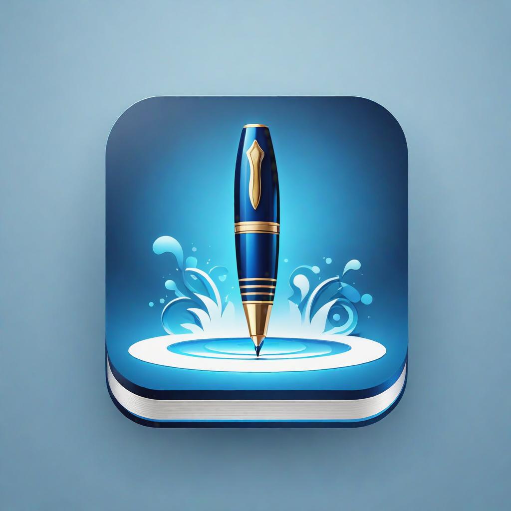  rounded edges square mobile app logo design, flat vector, minimalistic, icon of a blue fountain pen hyperrealistic, full body, detailed clothing, highly detailed, cinematic lighting, stunningly beautiful, intricate, sharp focus, f/1. 8, 85mm, (centered image composition), (professionally color graded), ((bright soft diffused light)), volumetric fog, trending on instagram, trending on tumblr, HDR 4K, 8K