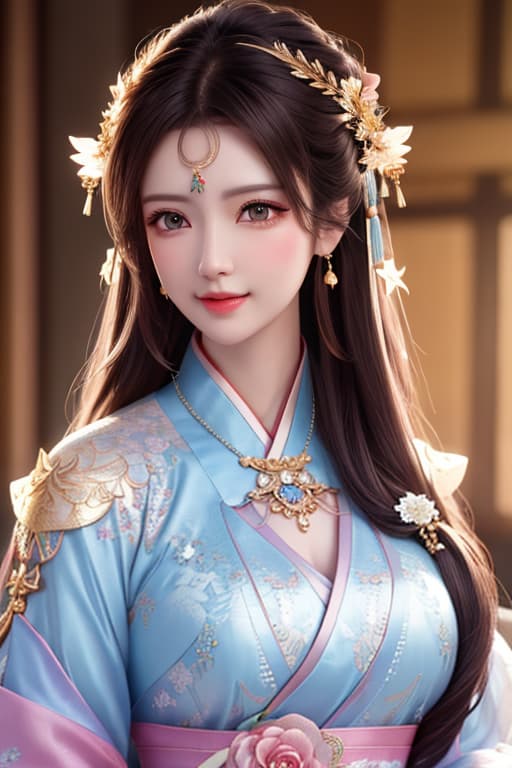  best quality, masterpiece, highres, 1girl,blush,(seductive smile:0.8),star shaped pupils,china hanfu,hair ornament,necklace, jewelry,Beautiful face,upon body, tyndall effect,photorealistic, dark studio, rim lighting, two tone lighting,(high detailed skin:1.2), 8k uhd, dslr, soft lighting, high quality, volumetric lighting, candid, Photograph, high resolution, 4k, 8k, Bokeh hyperrealistic, full body, detailed clothing, highly detailed, cinematic lighting, stunningly beautiful, intricate, sharp focus, f/1. 8, 85mm, (centered image composition), (professionally color graded), ((bright soft diffused light)), volumetric fog, trending on instagram, trending on tumblr, HDR 4K, 8K