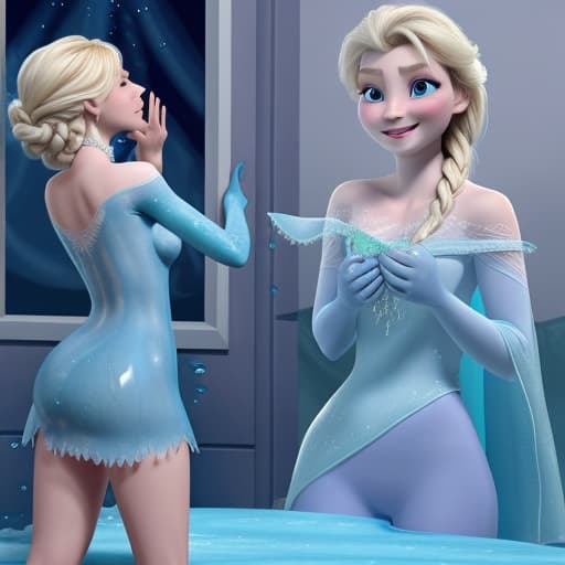  Elsa getting caught by a slime that disintegrates clothing