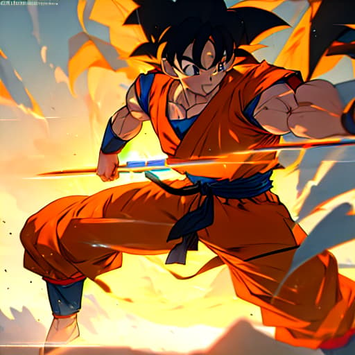  (goku ), anime, highly detailed, 4k, high quality, trending on art station hyperrealistic, full body, detailed clothing, highly detailed, cinematic lighting, stunningly beautiful, intricate, sharp focus, f/1. 8, 85mm, (centered image composition), (professionally color graded), ((bright soft diffused light)), volumetric fog, trending on instagram, trending on tumblr, HDR 4K, 8K