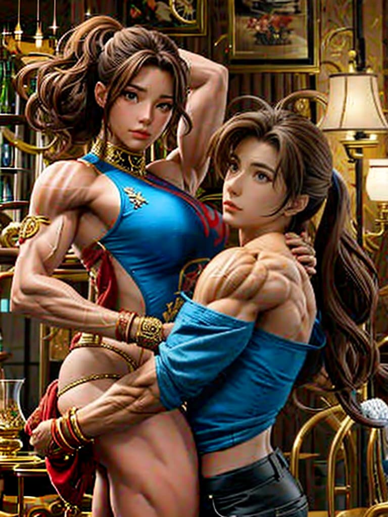  masterpiece, best quality, official art, extremely detailed cg 8k, female bodybuilder lifting her older brother over her head