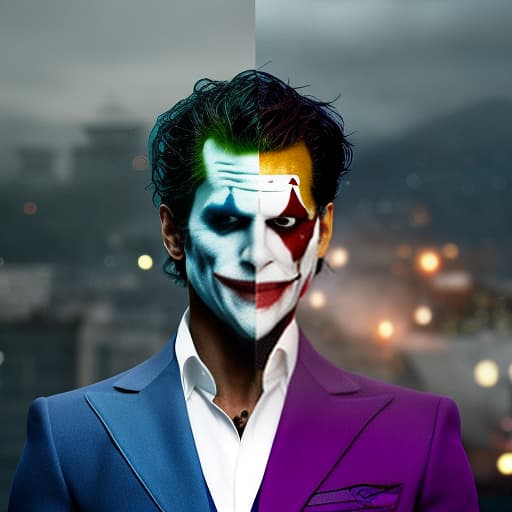 redshift style Joker from Batman walking angrily hyperrealistic, full body, detailed clothing, highly detailed, cinematic lighting, stunningly beautiful, intricate, sharp focus, f/1. 8, 85mm, (centered image composition), (professionally color graded), ((bright soft diffused light)), volumetric fog, trending on instagram, trending on tumblr, HDR 4K, 8K