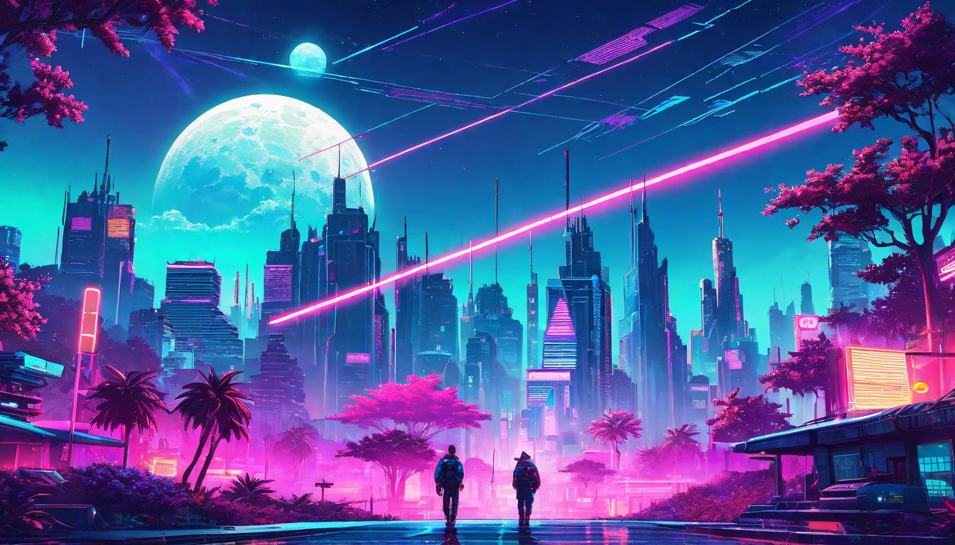  vaporwave,cyberpunk game style Deep connections symbolized by intertwining roots under a moonlit sky, engaging deeply, aligned companionships, enriching interactions, shared path illuminationeon, dystopian, futuristic, digital, vibrant, detailed, high contrast, reminiscent of cyberpunk genre video games,retro aesthetic, cyberpunk, vibrant, neon colors, vintage 80s and 90s style, highly detailed