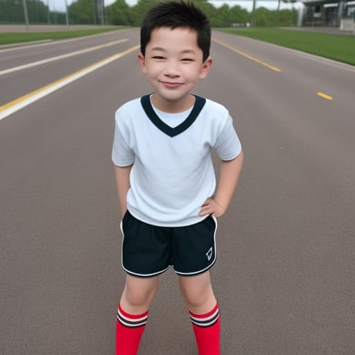  A kid wearing socks and shorts