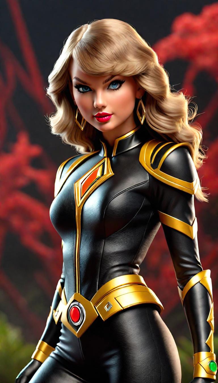  Professional 3D model of Taylor Swift as a Black Power Ranger . Rendered with Octane, the model is highly detailed,dramatic lighting. hyperrealistic, full body, detailed clothing, highly detailed, cinematic lighting, stunningly beautiful, intricate, sharp focus, f/1. 8, 85mm, (centered image composition), (professionally color graded), ((bright soft diffused light)), volumetric fog, trending on instagram, trending on tumblr, HDR 4K, 8K