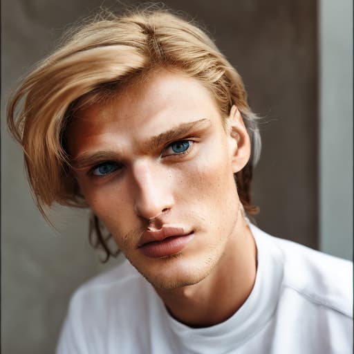 portrait+ style Russian queer supermodel blonde hunk dude face