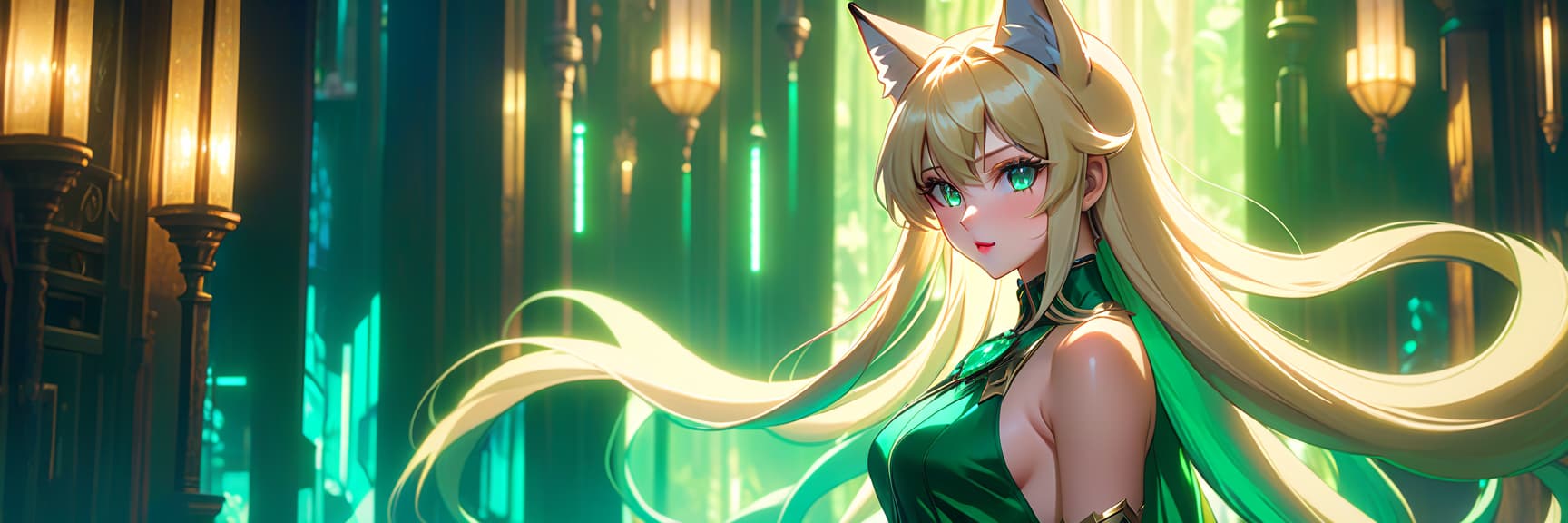  anime artwork (photorealistic, oil painting:1.3), (full body shot:1.3), mesmerizing , long flowing blond hair, grey fox ears on the head, (large sensual mouth:1.2), plump lips, sparkling emerald eyes, narrow waist, white silk , transparent crop top, ( figure:1.2), noctilucent glow, ethereal aura, detailed brushwork, intricate shadows and highlights, mysterious and captivating expression, unique color palette, masterful use of light and shadow, immersive atmosphere, raw emotion, intense gaze, dynamic composition. . anime style, key visual, vint, studio anime, highly detailed hyperrealistic, full body, detailed clothing, highly detailed, cinematic lighting, stunningly beautiful, intricate, sharp focus, f/1. 8, 85mm, (centered image composition), (professionally color graded), ((bright soft diffused light)), volumetric fog, trending on instagram, trending on tumblr, HDR 4K, 8K