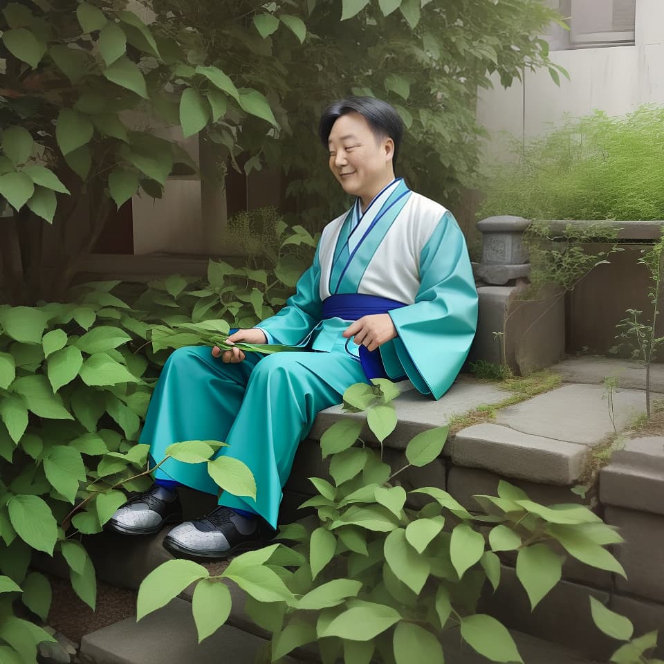  Chinese fairy style, old man, occupation: doctor collecting herbs, green Hanfu