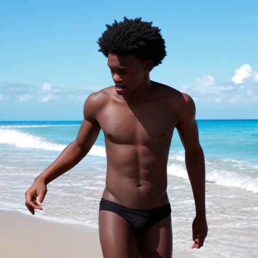  Girl black men’s on a beach