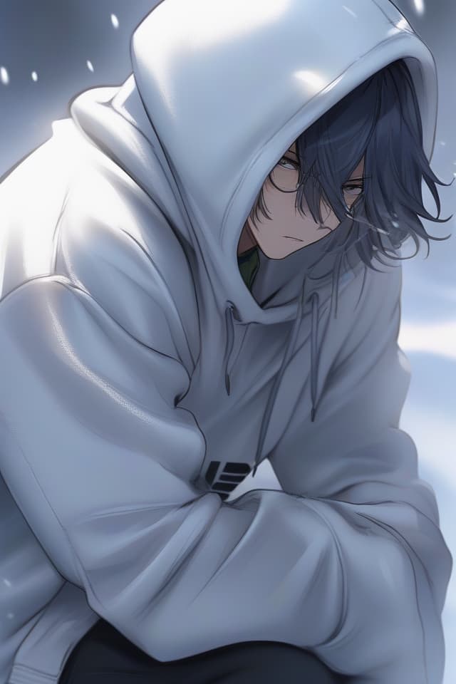  Winter, white breath, cool, man, hoodie on hoodie