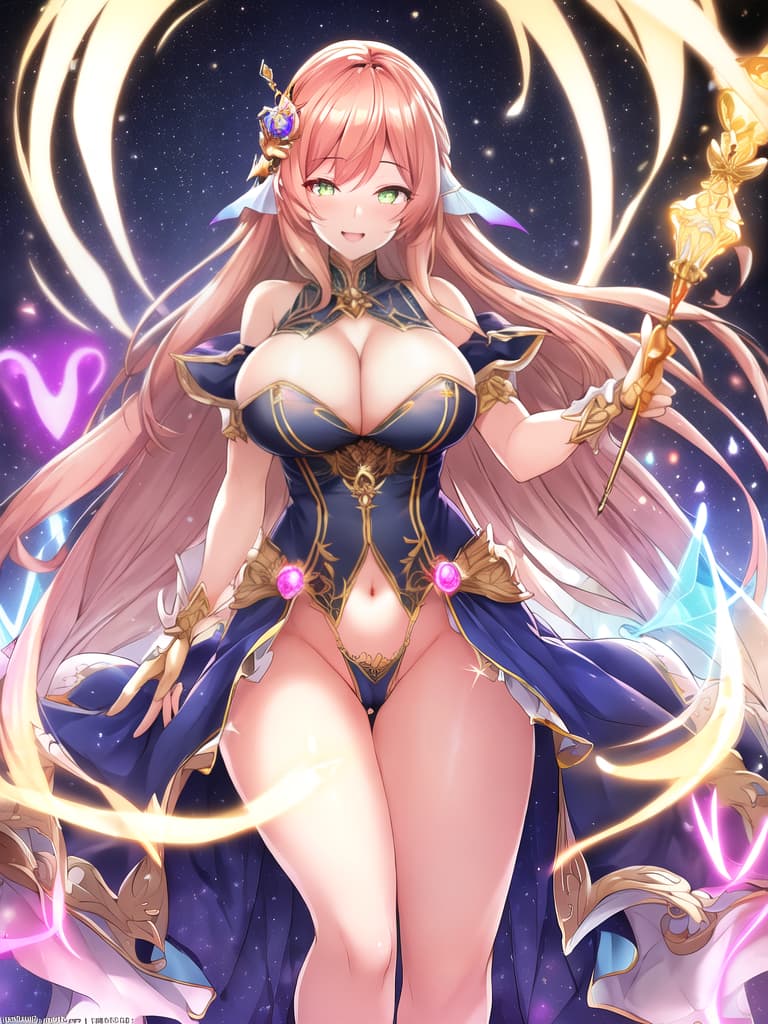  , masterpiece, high quality, 4K, HDR, plump magical , age 25 BREAK chubby, , (visible s:1.5), smiling face, colorful costume, (glowing wand at her crotch:1.5), magical pose, ( expression:1.5), exaggerated features, detailed background with stars, BREAK hyper realistic, highly detailed, highly detailed clothing, beautiful, intricate, (full body), (professionally color graded), (centered image composition), (bright lighting),  hyperrealistic, full body, detailed clothing, highly detailed, cinematic lighting, stunningly beautiful, intricate, sharp focus, f/1. 8, 85mm, (centered image composition), (professionally color graded), ((bright soft diffused light)), volumetric fog, trending on instagram, trending on tumblr, HDR 4K, 8K