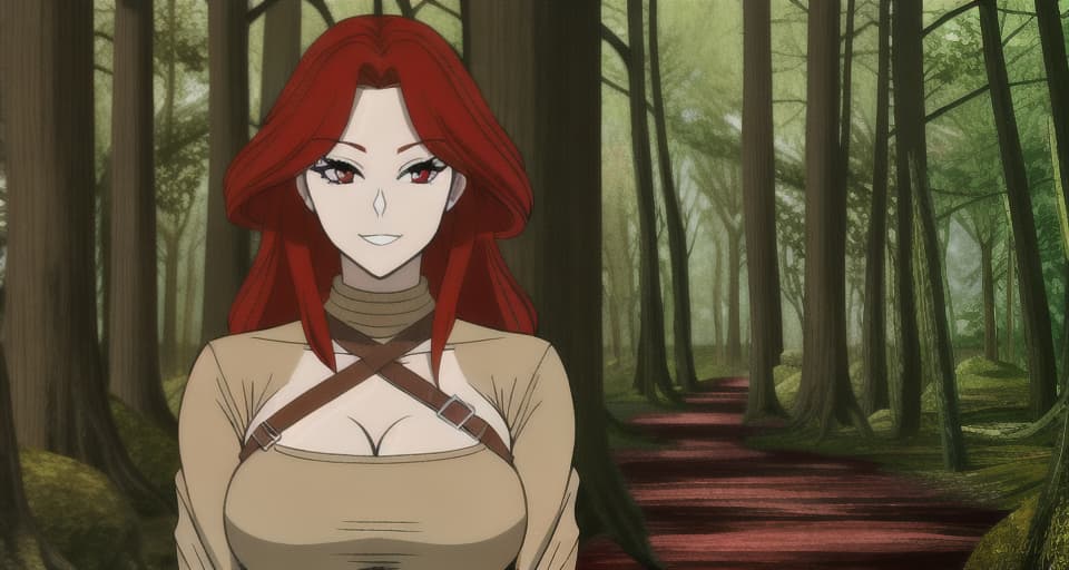  beautiful red haired woman in the forest