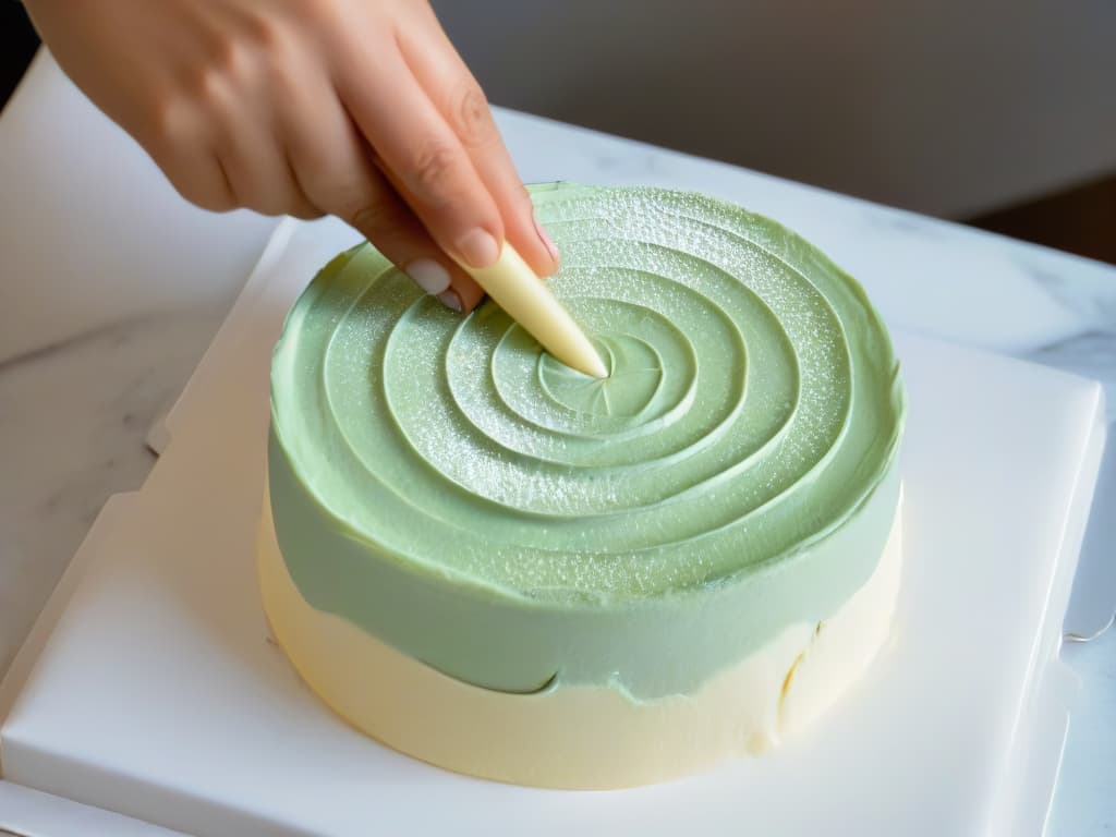  A closeup, ultradetailed image of a skilled baker expertly piping intricate designs onto a delicate pastry with one hand, showcasing precision and artistry in baking. The baker's hand is steady, the piping bag perfectly controlled, and the design is elegant and visually captivating, emphasizing the technique and finesse required for onehanded baking. The background is softfocused, highlighting the baker's handiwork and creating a serene, inspiring atmosphere for the readers. hyperrealistic, full body, detailed clothing, highly detailed, cinematic lighting, stunningly beautiful, intricate, sharp focus, f/1. 8, 85mm, (centered image composition), (professionally color graded), ((bright soft diffused light)), volumetric fog, trending on instagram, trending on tumblr, HDR 4K, 8K