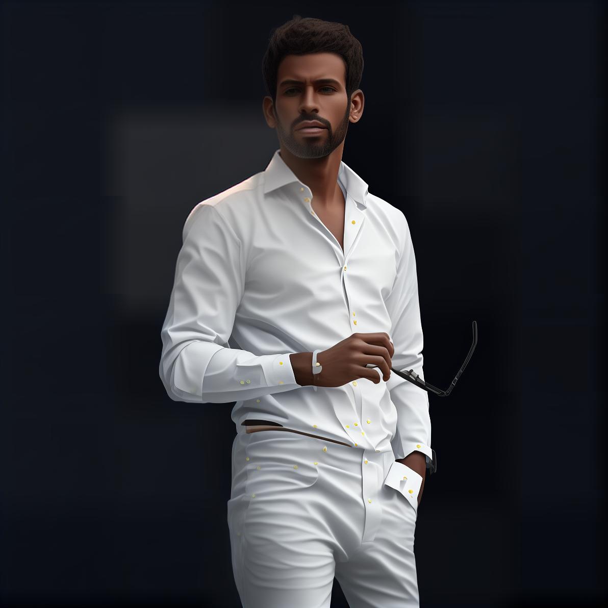 mdjrny-v4 style Create a realistic portrait style avatar of a man. The character should have lifelike features, with detailed skin texture, natural hair, and expressive eyes. His face should show subtle details such as pores, slight wrinkles, and a realistic complexion. The hairstyle should be contemporary and neatly styled, reflecting a modern and well groomed look. He should be wearing a simple, classic outfit such as a dress shirt or a casual sweater, with attention to fabric details and natural folds. The background should be minimalist, perhaps a soft gradient or a blurred, neutral setting that keeps the focus on the man's features.