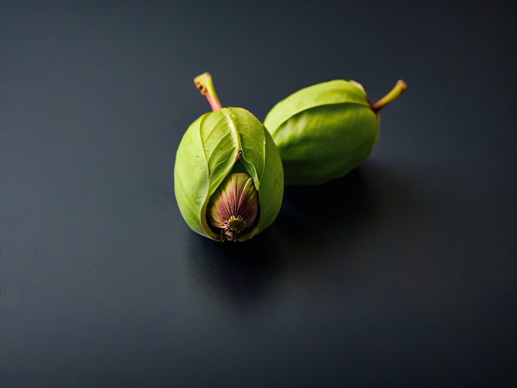  A closeup, ultradetailed image of a perfectly shelled and vibrant green Iranian pistachio resting on a sleek, matte black surface. The pistachio's delicate ridges and subtle sheen are highlighted under soft, natural lighting, showcasing its premium quality and inviting texture. hyperrealistic, full body, detailed clothing, highly detailed, cinematic lighting, stunningly beautiful, intricate, sharp focus, f/1. 8, 85mm, (centered image composition), (professionally color graded), ((bright soft diffused light)), volumetric fog, trending on instagram, trending on tumblr, HDR 4K, 8K