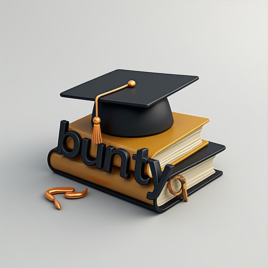  good quality, high quality, a 3d render of a sleek and elegant logo with a black and gold color scheme. the logo features a book, a graduation cap, and a pen, all with a modern design. the text "bunty" is prominently featured in a bold, sleek font. the overall logo has a professional, innovative, and inspiring look, with a dynamic 3d effect that makes it stand out.