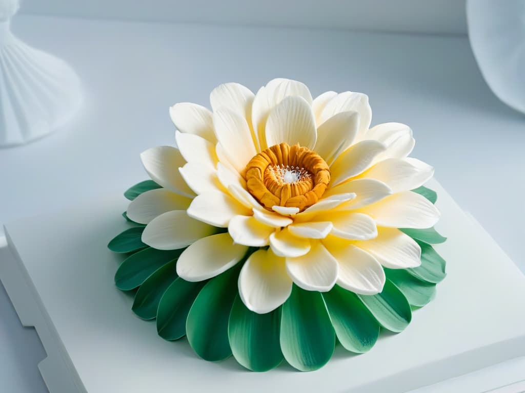  A closeup, ultradetailed image of a delicate 3D printed sugar flower in vibrant hues, showcasing intricate details and textures, set against a clean, white background to highlight the precision and artistry of innovative pastry design. hyperrealistic, full body, detailed clothing, highly detailed, cinematic lighting, stunningly beautiful, intricate, sharp focus, f/1. 8, 85mm, (centered image composition), (professionally color graded), ((bright soft diffused light)), volumetric fog, trending on instagram, trending on tumblr, HDR 4K, 8K