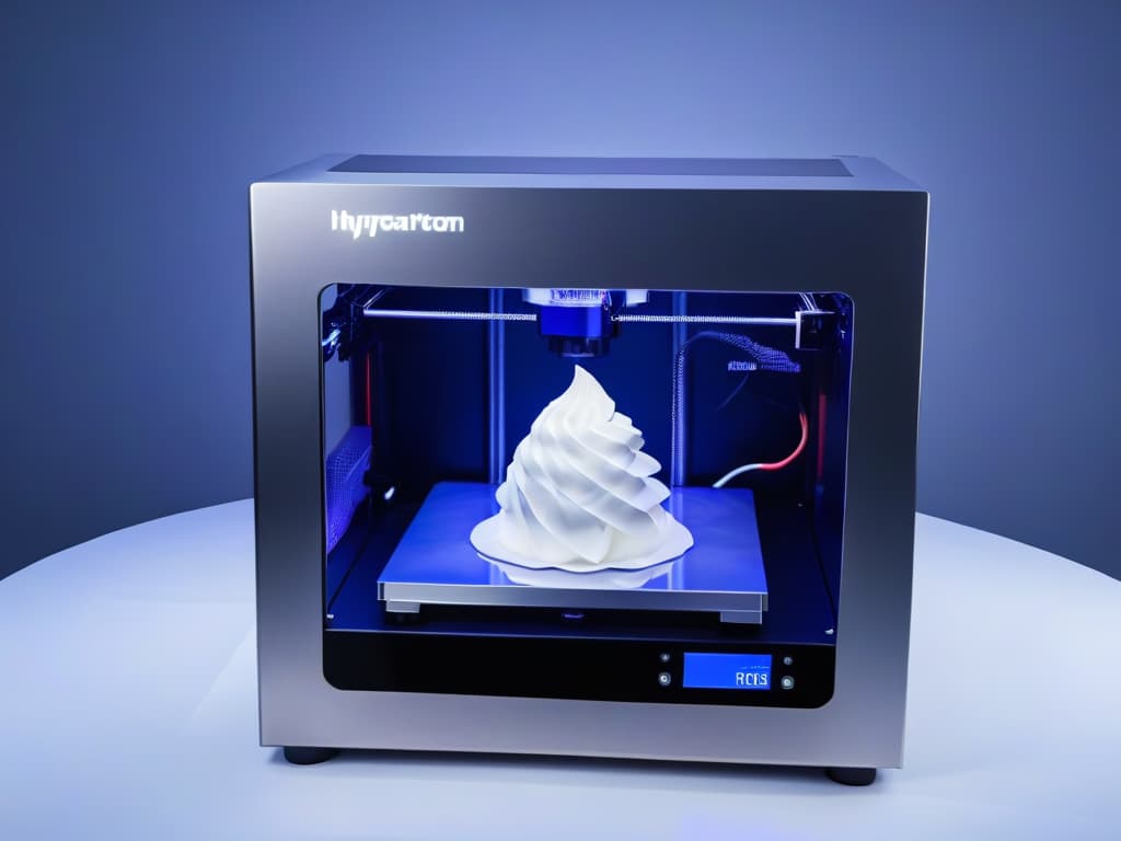  A minimalistic ultradetailed 8k image of a sleek, futuristic 3D printer specifically designed for creating intricate and artistic dessert designs, showcasing its precision and advanced technology in a sleek, monochromatic color scheme. hyperrealistic, full body, detailed clothing, highly detailed, cinematic lighting, stunningly beautiful, intricate, sharp focus, f/1. 8, 85mm, (centered image composition), (professionally color graded), ((bright soft diffused light)), volumetric fog, trending on instagram, trending on tumblr, HDR 4K, 8K