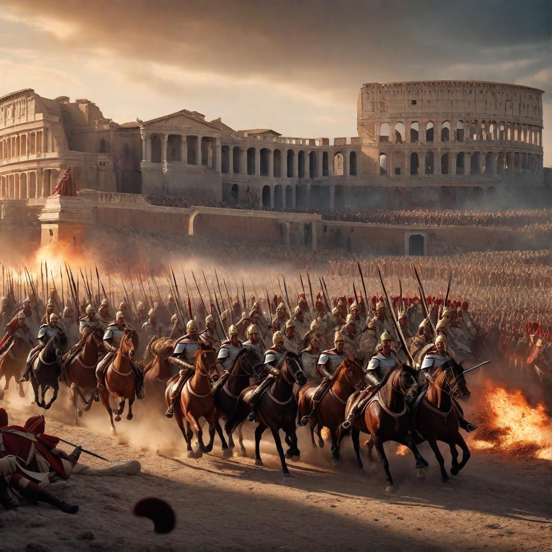  Illustrate Julius Caesar's triumphs with a scene depicting his mobile warfare strategy in action. Showcase the speed, flexibility, and unexpected nature of Caesar's military brilliance. Photographed by Dario Mitidieri. Camera: Canon EOS R5 Camera Parameters: Aperture f/2.8, Shutter Speed 1/250, ISO 800 Lighting Style: Sunset warm light Additional Words: Dynamic, evolving, triumphant, strategic brilliance, victorious, vivid, 4K. Orientation: Vertical hyperrealistic, full body, detailed clothing, highly detailed, cinematic lighting, stunningly beautiful, intricate, sharp focus, f/1. 8, 85mm, (centered image composition), (professionally color graded), ((bright soft diffused light)), volumetric fog, trending on instagram, trending on tumblr, HDR 4K, 8K