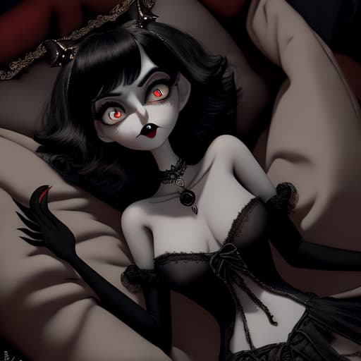 Disney, Pixar 3d, claymation, animated sexy evil goth female vampire, sex doll, many details, black hair, nude, no clothes, open, laying back in bed with legs in air, bushy pubic hair, shiny, from above, clear detailed photo, sharp focus, cartoon, high resolution, 4k uhd, perfectly detailed big eyes,