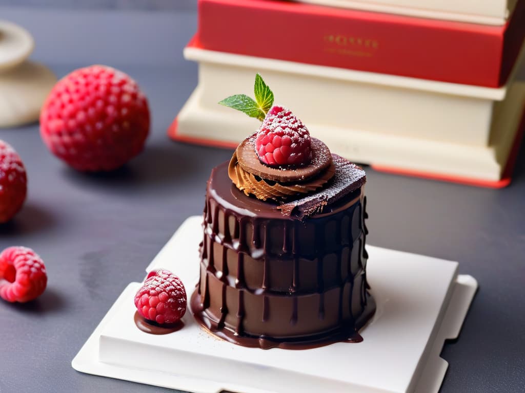  An ultradetailed closeup image of a perfectly tempered dark chocolate ganache being slowly drizzled over a tower of delicate, handcrafted raspberry macarons. The glossy ganache forms a mesmerizing cascade, capturing the precise moment of indulgent chocolate meeting fruity sweetness in a visually striking and sophisticated composition. The contrast of textures and colors creates a captivating visual representation of unexpected flavor combinations in pastry, embodying the essence of the article's exploration of innovative chocolate pairings. hyperrealistic, full body, detailed clothing, highly detailed, cinematic lighting, stunningly beautiful, intricate, sharp focus, f/1. 8, 85mm, (centered image composition), (professionally color graded), ((bright soft diffused light)), volumetric fog, trending on instagram, trending on tumblr, HDR 4K, 8K