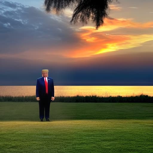  trump standing in front of a sunset