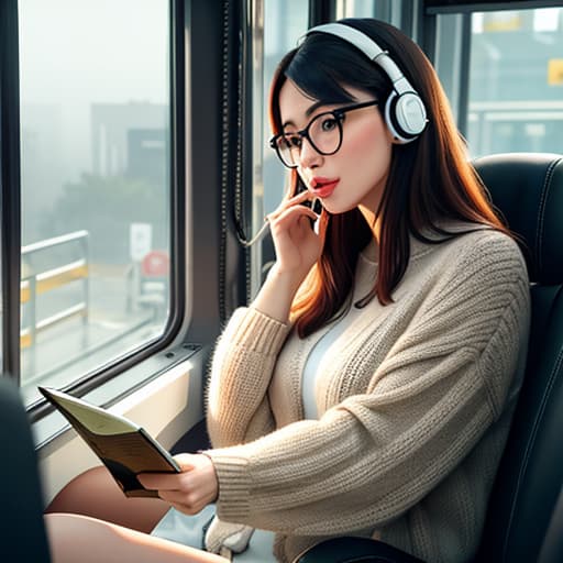  Realistic image of a cat wearing headphones and reading glasses while riding a bus. hyperrealistic, full body, detailed clothing, highly detailed, cinematic lighting, stunningly beautiful, intricate, sharp focus, f/1. 8, 85mm, (centered image composition), (professionally color graded), ((bright soft diffused light)), volumetric fog, trending on instagram, trending on tumblr, HDR 4K, 8K