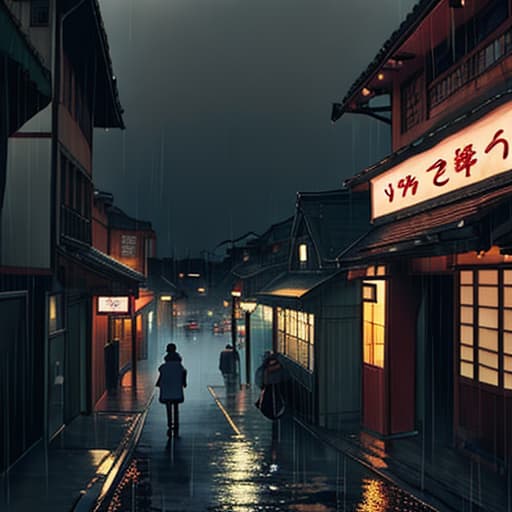  Tenki no Ko style, view of heavy rain in a bustling city