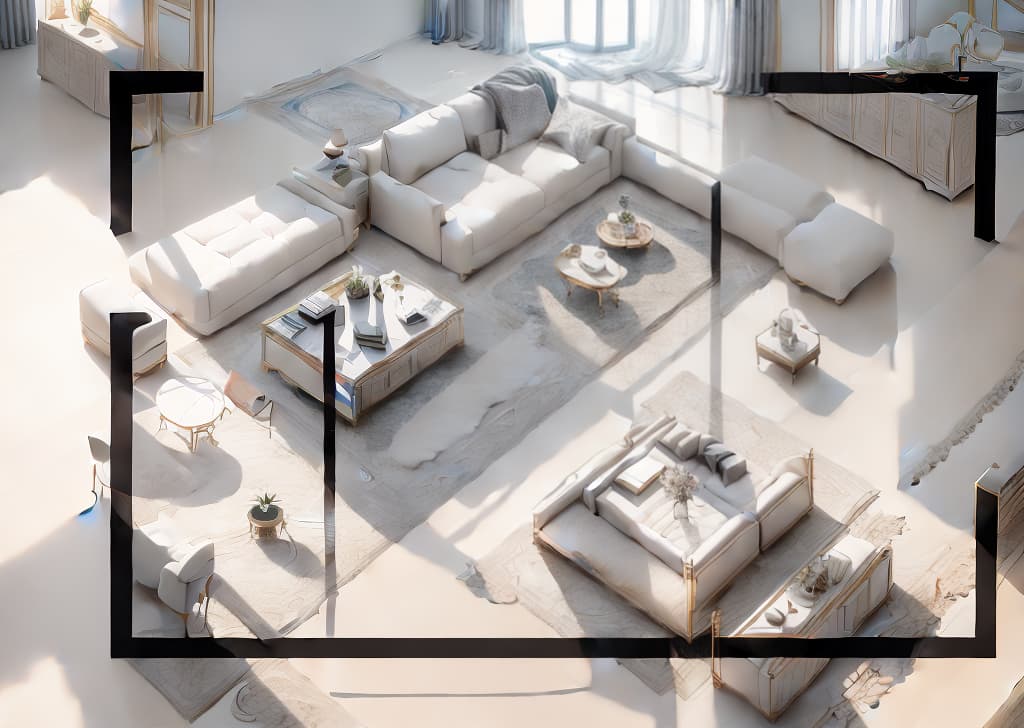  Aerial view of a luxurious apartment interior, elegantly furnished, natural light, high detail, professional, style RAW ar 4:3, high resolution, sharp focus, (perfect image composition), ((masterpiece)), (professionally color graded), ((bright soft diffused light))