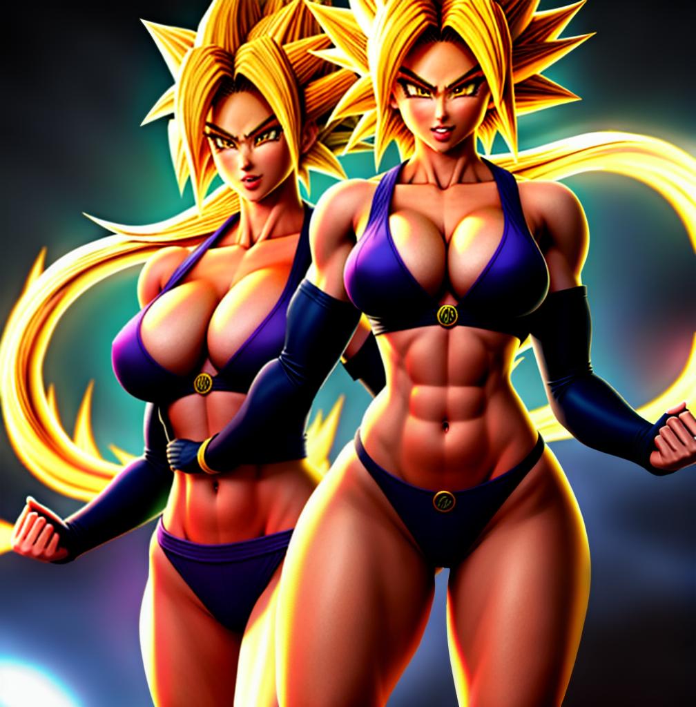  ((foto de cuerpo completo, pie plano, cuerpo recto)), ((laura {Super Super Saiyan mujer con grandes pechos})), ((lleva puesto son goku+Los disfraces de ella son extremadamente ajustados a su cuerpo.))