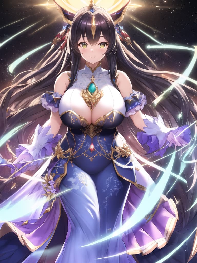  , masterpiece, high quality, 4K, HDR, anime, plump magical , age 25 BREAK chubby, , visible s, smiling face, colorful costume, glowing wand at her , magical pose, expression, exaggerated features, detailed background with stars, BREAK symmetry, hyper realistic, highly detailed, highly detailed clothing, beautiful, intricate, (full body), (professionally color graded), (centered image composition), (bright lighting),  hyperrealistic, full body, detailed clothing, highly detailed, cinematic lighting, stunningly beautiful, intricate, sharp focus, f/1. 8, 85mm, (centered image composition), (professionally color graded), ((bright soft diffused light)), volumetric fog, trending on instagram, trending on tumblr, HDR 4K, 8K