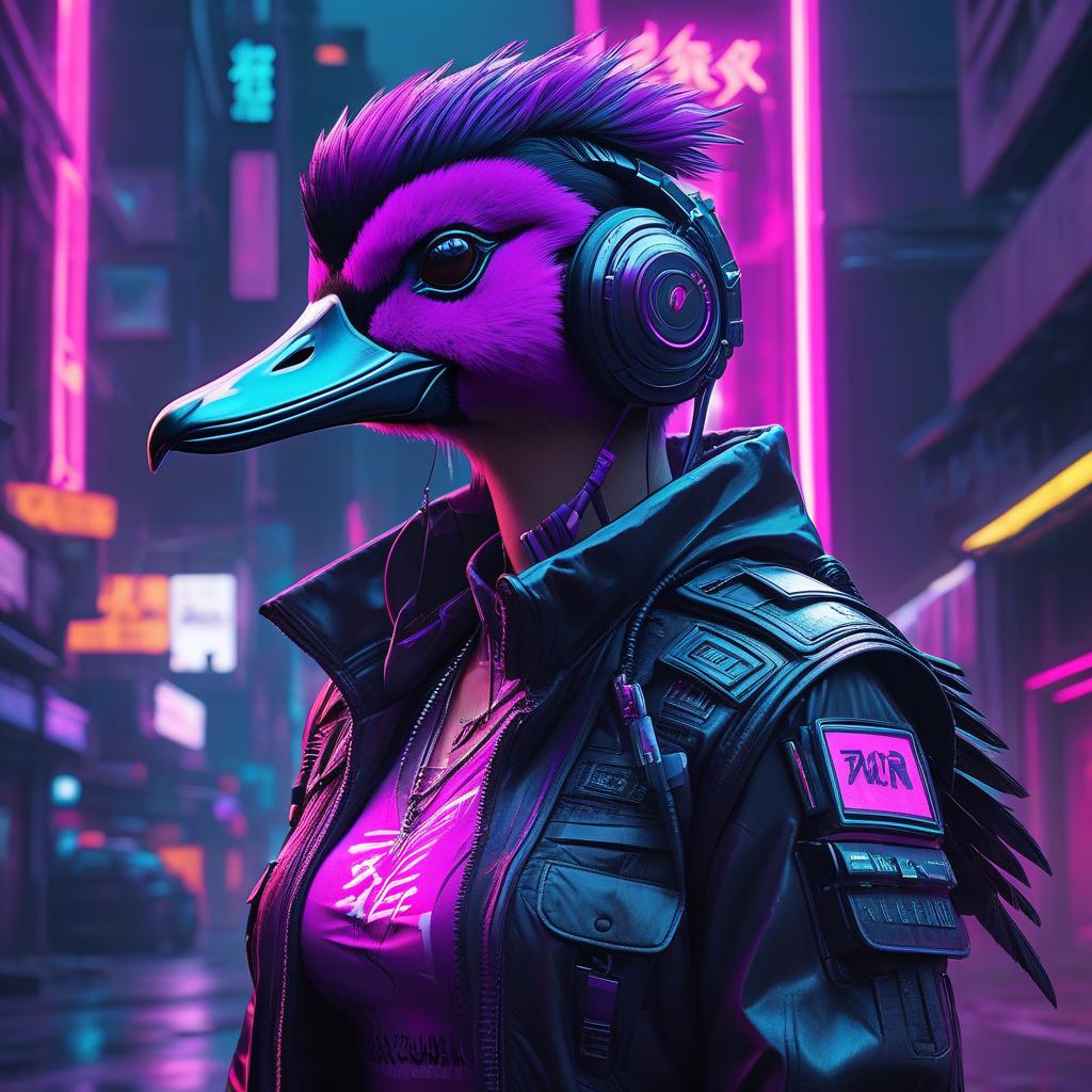  neonpunk style waist deep goose on avatar . cyberpunk, vaporwave, neon, vibes, vibrant, stunningly beautiful, crisp, detailed, sleek, ultramodern, magenta highlights, dark purple shadows, high contrast, cinematic, ultra detailed, intricate, professional hyperrealistic, full body, detailed clothing, highly detailed, cinematic lighting, stunningly beautiful, intricate, sharp focus, f/1. 8, 85mm, (centered image composition), (professionally color graded), ((bright soft diffused light)), volumetric fog, trending on instagram, trending on tumblr, HDR 4K, 8K