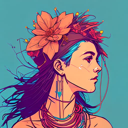 nvinkpunk Woman with a necklace and flowers on her head