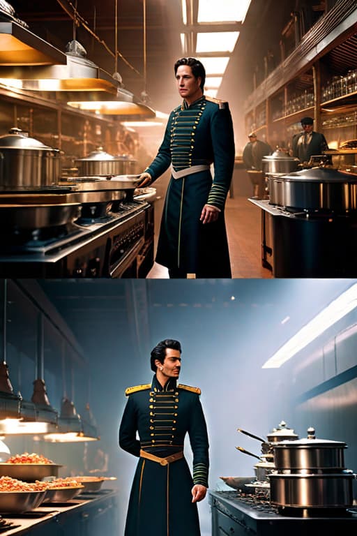  Paul Atreides as a short order cook. hyperrealistic, full body, detailed clothing, highly detailed, cinematic lighting, stunningly beautiful, intricate, sharp focus, f/1. 8, 85mm, (centered image composition), (professionally color graded), ((bright soft diffused light)), volumetric fog, trending on instagram, trending on tumblr, HDR 4K, 8K