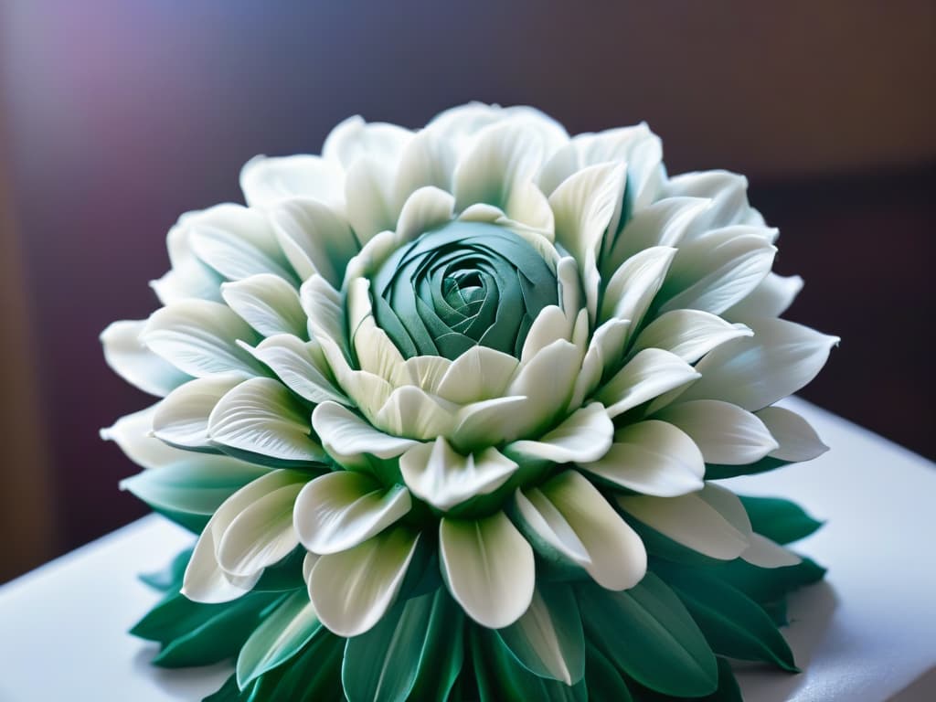  A closeup, ultradetailed image of a delicate sugar sculpture in the making, showcasing a skilled artist's hands meticulously shaping the sugar into intricate floral details. The artist's fingers are gracefully sculpting the sugar petals, capturing a moment of intense focus and precision. The background is softly blurred, emphasizing the artistry and dedication required in creating flawless sugar sculptures. hyperrealistic, full body, detailed clothing, highly detailed, cinematic lighting, stunningly beautiful, intricate, sharp focus, f/1. 8, 85mm, (centered image composition), (professionally color graded), ((bright soft diffused light)), volumetric fog, trending on instagram, trending on tumblr, HDR 4K, 8K