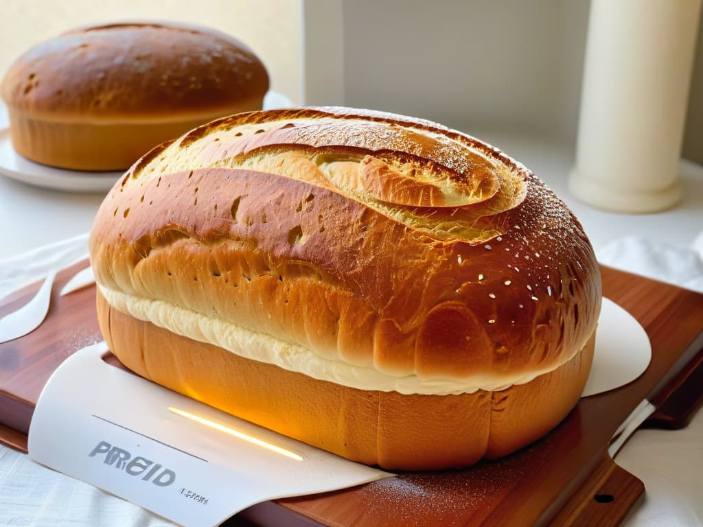  A closeup, ultradetailed image of a perfectly golden loaf of homemade bread, freshly baked and steaming, with a crispy crust and visible air pockets inside. The texture is so detailed that every grain of flour and speck of seasoning on the crust is visible, creating a mouthwatering and inviting image for the readers. hyperrealistic, full body, detailed clothing, highly detailed, cinematic lighting, stunningly beautiful, intricate, sharp focus, f/1. 8, 85mm, (centered image composition), (professionally color graded), ((bright soft diffused light)), volumetric fog, trending on instagram, trending on tumblr, HDR 4K, 8K