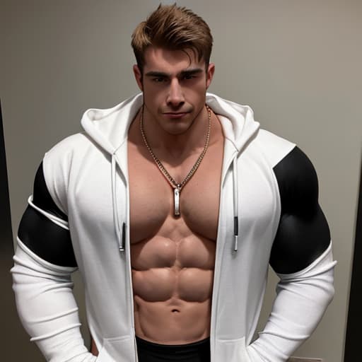  Men bodybuilder with a necklace without t-shirt