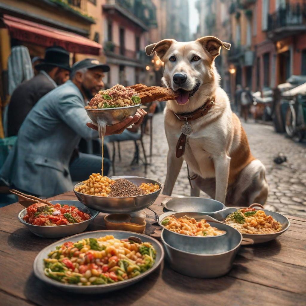  Perros comiendo la dieta barf hyperrealistic, full body, detailed clothing, highly detailed, cinematic lighting, stunningly beautiful, intricate, sharp focus, f/1. 8, 85mm, (centered image composition), (professionally color graded), ((bright soft diffused light)), volumetric fog, trending on instagram, trending on tumblr, HDR 4K, 8K