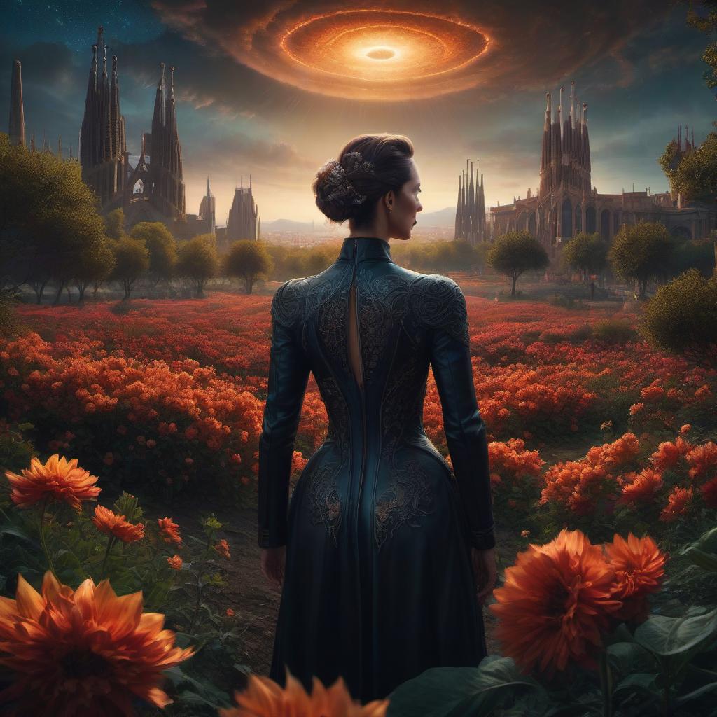  (stylized by Tomasz Alen Kopera:1.3) , dark art, dense flower field and Perseid meteor in background, landscape of a (Barcelona:1.2) , very Bizarre and 1600'S, Hurricane, Glitchcore, Amaro, layered textures, ornate, intricate artistic color, complimentary colors, very inspirational, atmosphere, fine artistic composition, sunny, theatrical hyperrealistic, full body, detailed clothing, highly detailed, cinematic lighting, stunningly beautiful, intricate, sharp focus, f/1. 8, 85mm, (centered image composition), (professionally color graded), ((bright soft diffused light)), volumetric fog, trending on instagram, trending on tumblr, HDR 4K, 8K