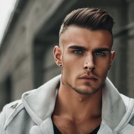 portrait+ style Russian queer fitness model brunette hunk dude face