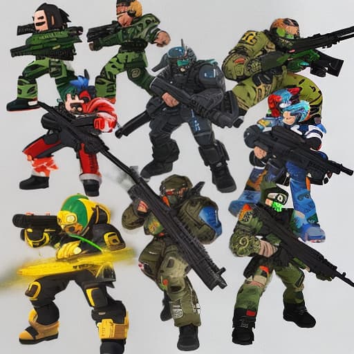  Mixed gun chaos Mini games character material, the head, body, hands, feet gun, clothes and other parts were displayed,