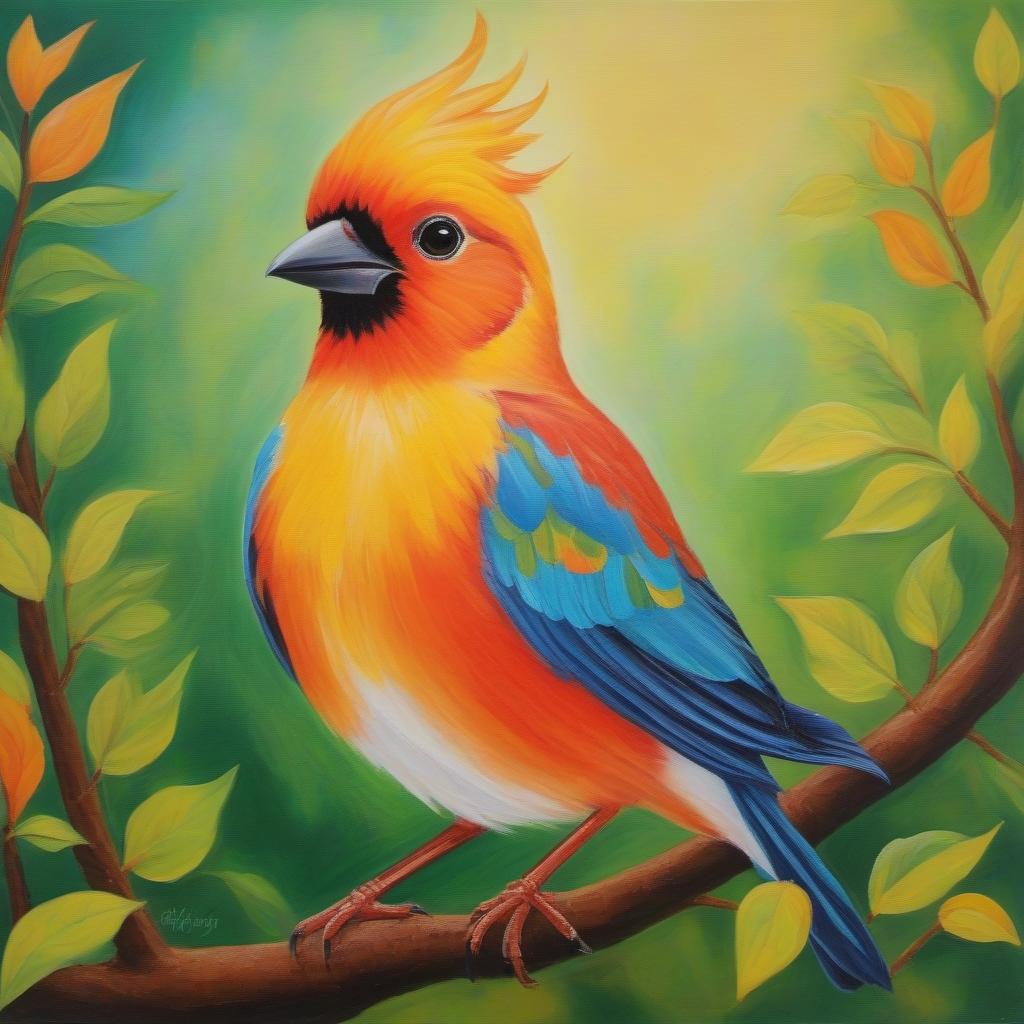  children's acrylic drawing of the bird of happiness