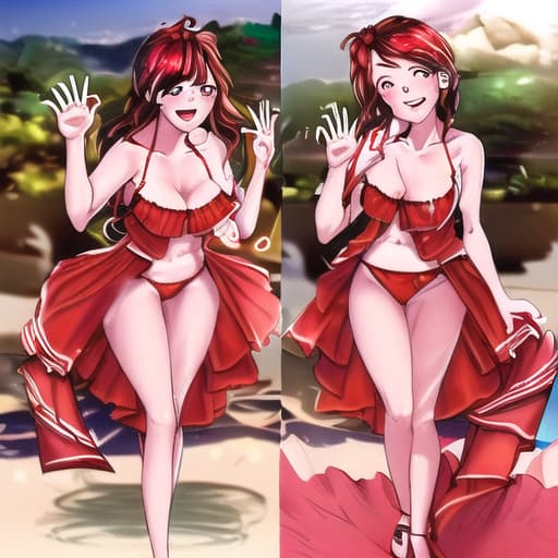  hot cute for honeymoon wearing a red yawning and holding a in her both hands