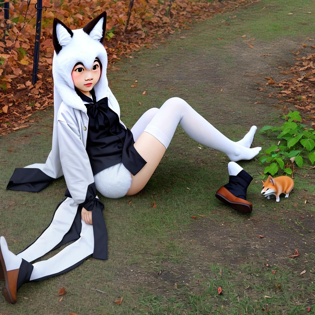  masterpiece, best quality, fox ears white thighhighs