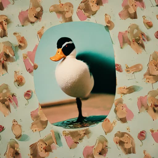 analog style a duck dancing in panties, animal, 3d