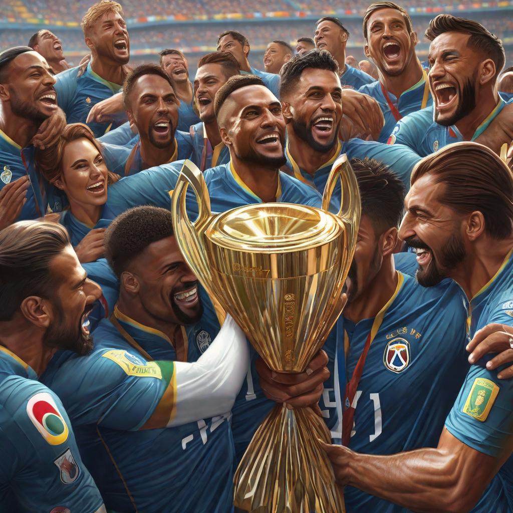  Quien ganara la copa América 2024, realistic, portrait, art by donato giancola and greg rutkowski, realistic face, digital art, trending on artstation hyperrealistic, full body, detailed clothing, highly detailed, cinematic lighting, stunningly beautiful, intricate, sharp focus, f/1. 8, 85mm, (centered image composition), (professionally color graded), ((bright soft diffused light)), volumetric fog, trending on instagram, trending on tumblr, HDR 4K, 8K