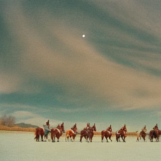 analog style Ancient Goguryeo. Beautiful sky. Pastelton's. Neat. Picture-like garden. A landscape with horses