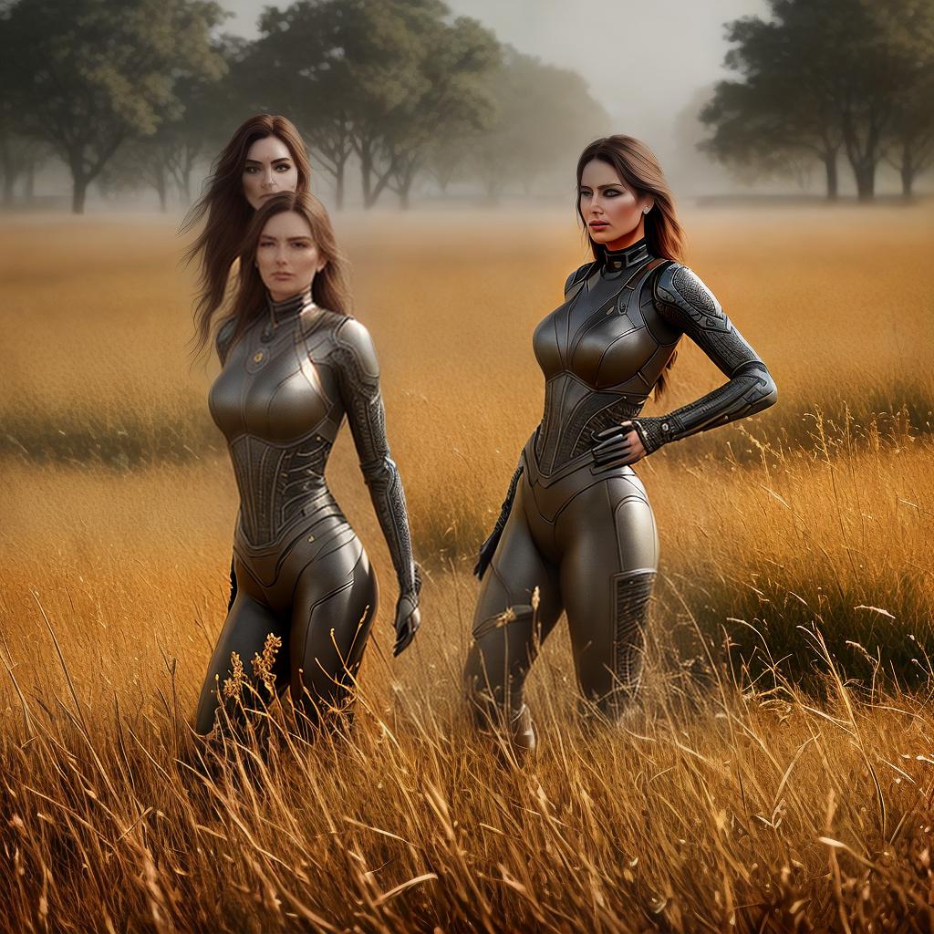  update this image and add woman in the field hyperrealistic, full body, detailed clothing, highly detailed, cinematic lighting, stunningly beautiful, intricate, sharp focus, f/1. 8, 85mm, (centered image composition), (professionally color graded), ((bright soft diffused light)), volumetric fog, trending on instagram, trending on tumblr, HDR 4K, 8K