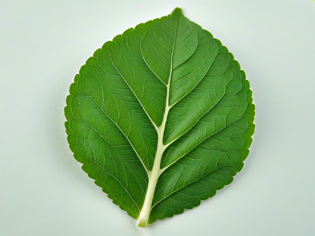  A closeup, ultradetailed image of a single stevia leaf, showcasing its intricate veins and vibrant green color under soft natural lighting. hyperrealistic, full body, detailed clothing, highly detailed, cinematic lighting, stunningly beautiful, intricate, sharp focus, f/1. 8, 85mm, (centered image composition), (professionally color graded), ((bright soft diffused light)), volumetric fog, trending on instagram, trending on tumblr, HDR 4K, 8K